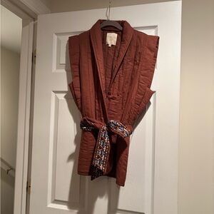 NWOT Rust Quilted Vest with Patterned Belt